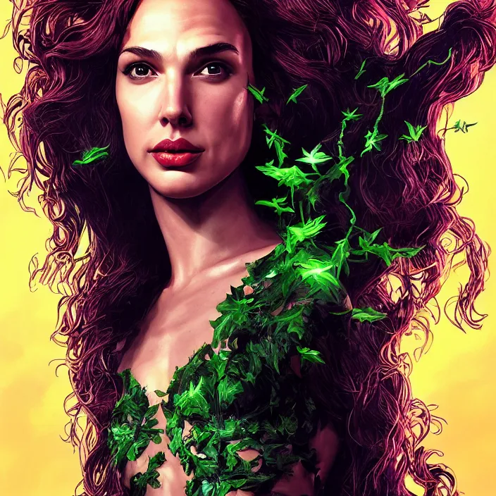 Image similar to portrait of Gal Gadot as a Poison Ivy in Batman & Robin 1997. intricate artwork. by Tooth Wu, wlop, beeple, dan mumford. octane render, trending on artstation, greg rutkowski very coherent symmetrical artwork. cinematic, hyper realism, high detail, octane render, 8k