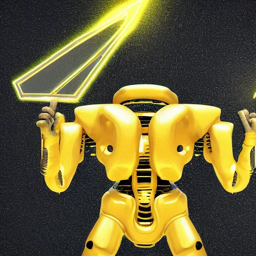 Image similar to ethereal god of artificial intelligence in the shape of yellow nebulous thunder creating the first artificial neural network on anvil with his hammer, high resolution, award winning art, trending on art station