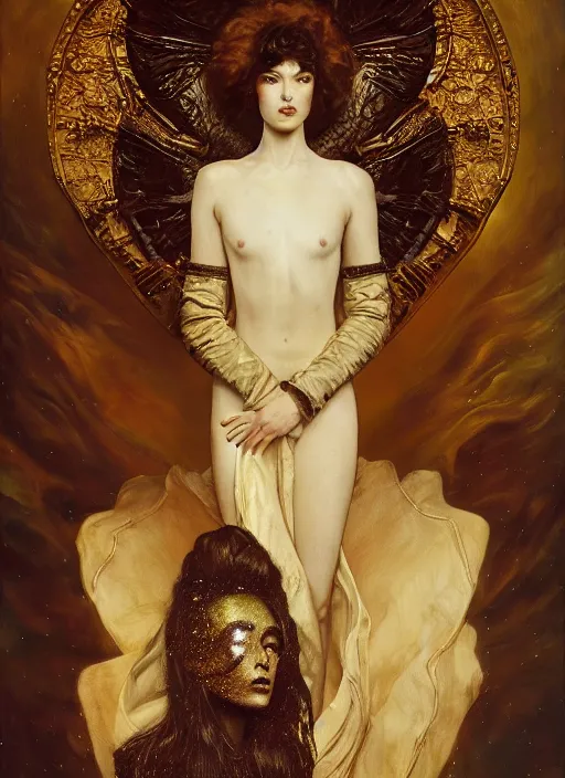 Image similar to highly detailed oil painting | very intricate | cinematic lighting | award - winning | astronaut angel high fashion by alexander mcqueen | by roberto ferri, by tom bagshaw, by j. c. leyendecker and klimt, american romanticism, by austin osman spare, artstation, cgsociety, official art, octane