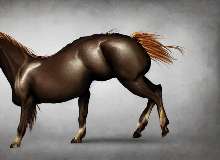 Image similar to concept art of algie infected stallion, carrying a saddle bag, digital art, photo realistic, highly detailed