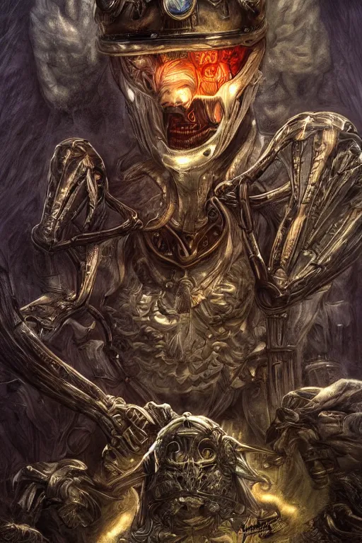 Image similar to mario getting ready for battle, fantasy magic, light night, intricate, elegant, sharp focus, illustration, highly detailed, digital painting, concept art, matte, art by h. r. giger, masterpiece