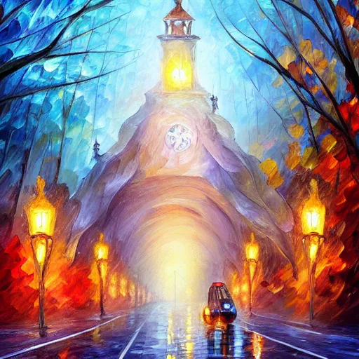 Image similar to squirrel hill tunnel monster, fantasy, intricate, elegant, highly detailed, digital painting, artstation, concept art, smooth, sharp focus, illustration, art by leonid afremov