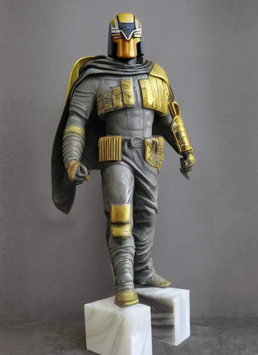 Prompt: a tall marble sculpture of judge dredd, smooth, glossy, polished, fine workmanship, attention to detail, high definition