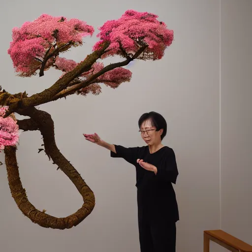 Image similar to a photo of 8k Ikebana, ohararyu, full body, wide angle, sony a7r3, ultra detail, photorealistic, in simple background