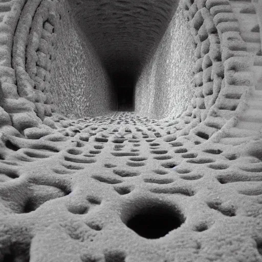 Image similar to nostalgic hyper liminal photo, sponge with many pathways inside each hole, tunnels lead to memories, photo, mysterious, surrealist depiction of a normal sponge, trending, m. c. esher