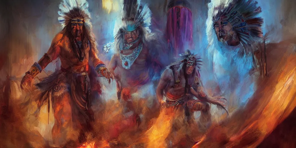 Prompt: of Native American Chief by P Liam Wong and Boris Vallejo