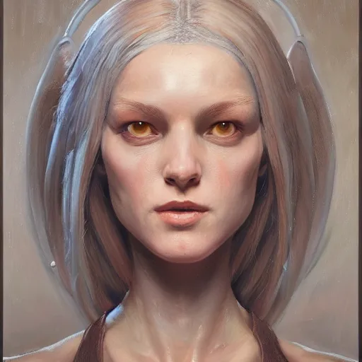 Prompt: A beautiful oil painting of a portrait of a female character inspired by d&d, slender symmetrical face and body, fantasy, octane render, 16k, 8k, high res, well rendered, art by John Howe and Keith Parkinson and Larry Elmore, trending on artstation, featured on behance