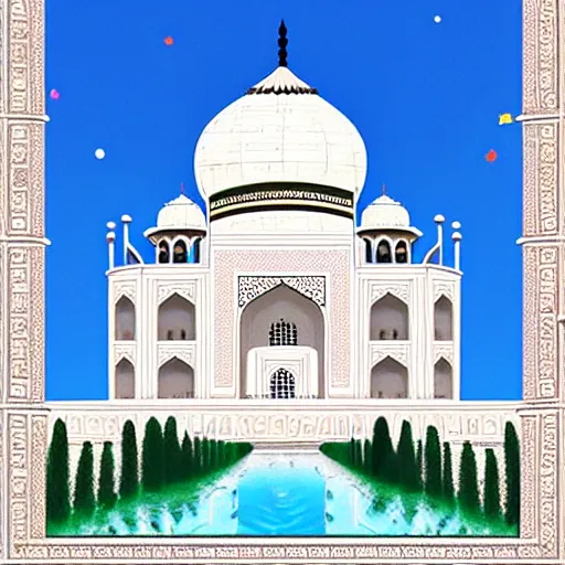 Prompt: the majestic taj mahal at the heart of the city, trending on pixiv