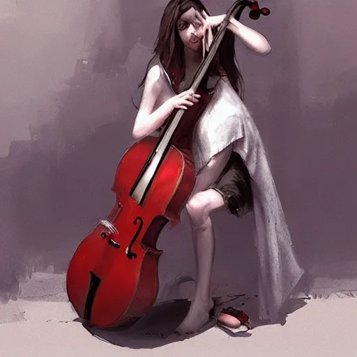 Image similar to girl hascello body as cello by greg rutkowski