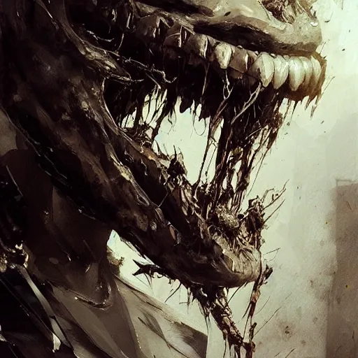 Image similar to toothy monster on a battlefield of destruction by Tsutomu Nihei, by Emil Melmoth, by stuz0r, Craig Mullins, yoji shinkawa, cross, artstation, peter morbacher, young, very attractive, pretty face, hyper detailed, very detailed, rendering by octane, shallow depth of field, uplight