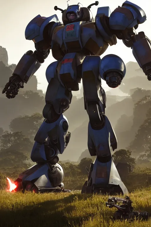 Image similar to mechwarrior 5 : mercenaries mech megaman transformer robot boss tank engine game octane render, 4 k, hd 2 0 2 2 3 d cgi rtx hdr style chrome reflexion glow fanart, global illumination ray tracing hdr fanart arstation by ian pesty pixar and disney unreal zbrush central hardmesh