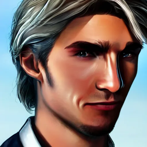 Image similar to closeup of handsome gigachad XQC as a GTA character in a loading screen