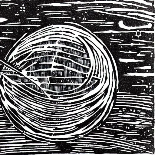 Image similar to voyager probe, woodcut,