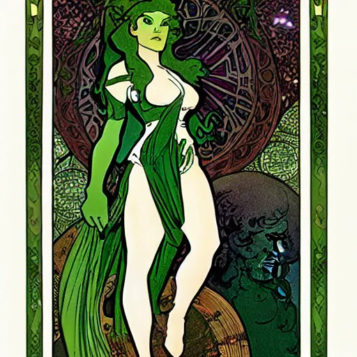 Image similar to art nouveau she hulk by mucha