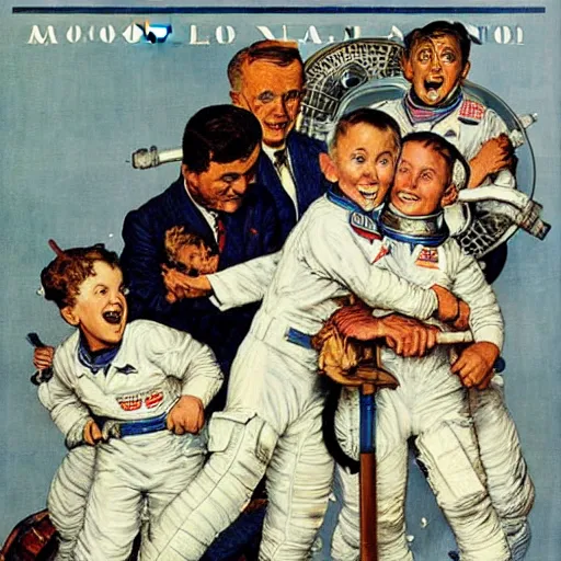Image similar to moon landing by norman rockwell