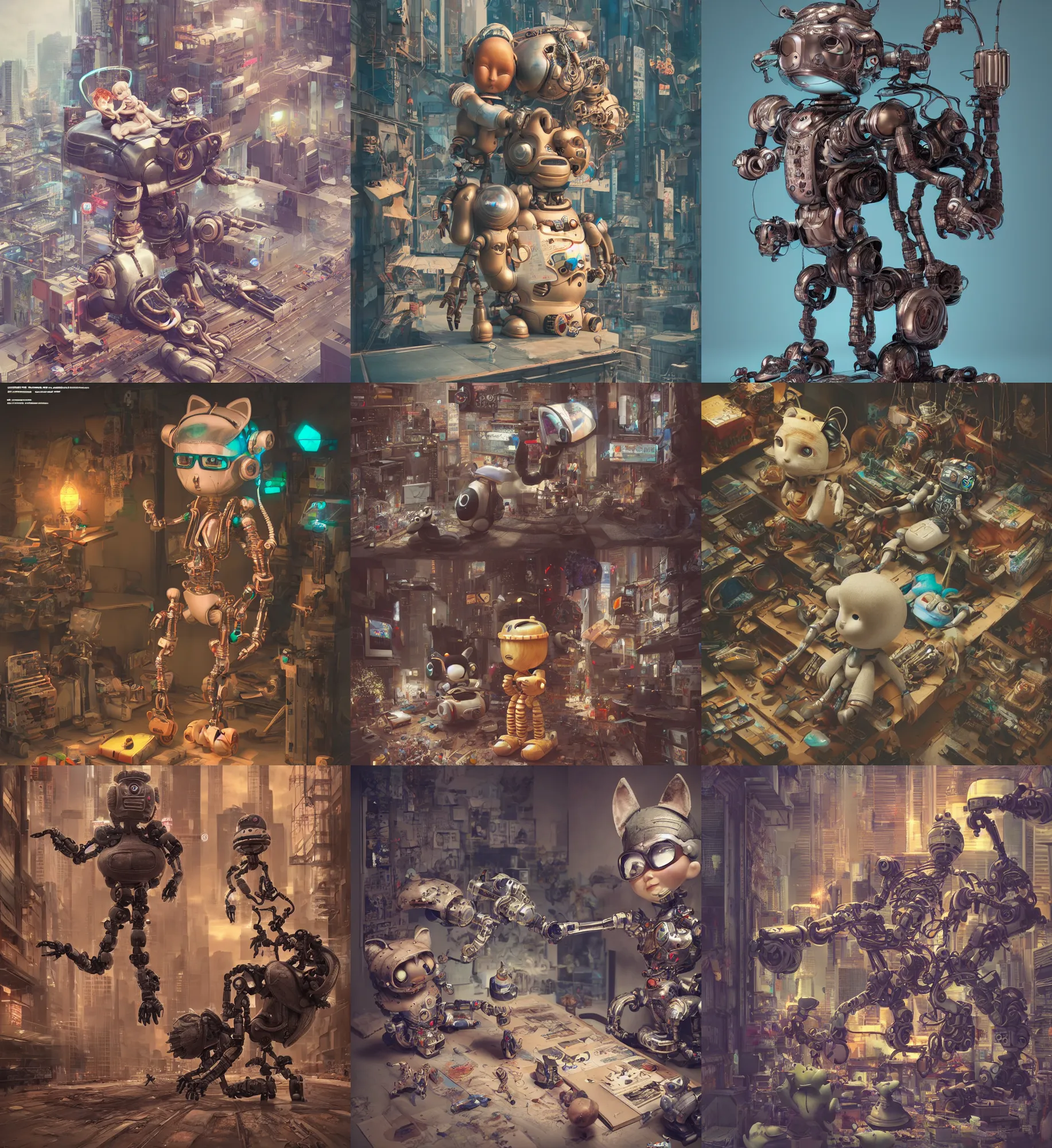 Prompt: 3D octane render ultra 8K photorealistic highly hyperdetailed unreal engine ,a wooden sculpture ,art toys on feet ,very cute robot mystic with bird and cat ears zen meditation cyberpunk concept art ,trending on cgsociety ,artwork masterpiece , a on contemporary art gallery and néo Paris by Robert Crumb