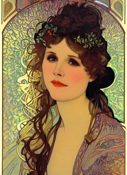 Image similar to portrait of kristen bell by alphonse mucha