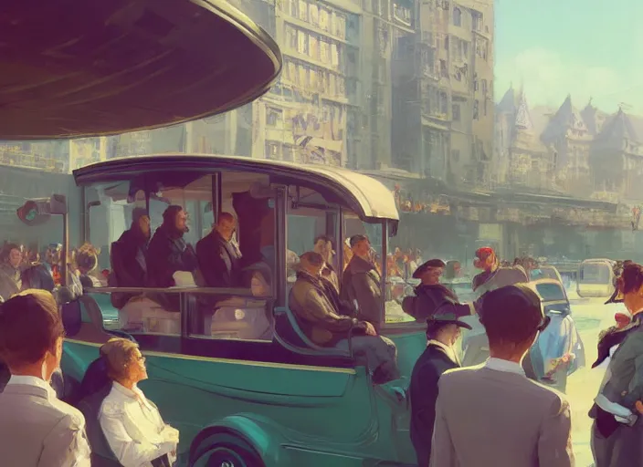 Image similar to an oligarch riding an open coach pulled by crowd of poor people instead of horses in a Mandelbrot fractal modern city by Craig Mullins, ilya kuvshinov, krenz cushart, artgerm trending on artstation by Edward Hopper and Dan Mumford and WLOP and Rutkovsky, Unreal Engine 5, Lumen, Nanite