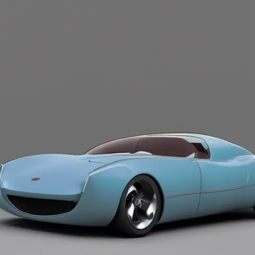 Image similar to An EV sports car as imagined in the 1950's, 3d render, high resolution