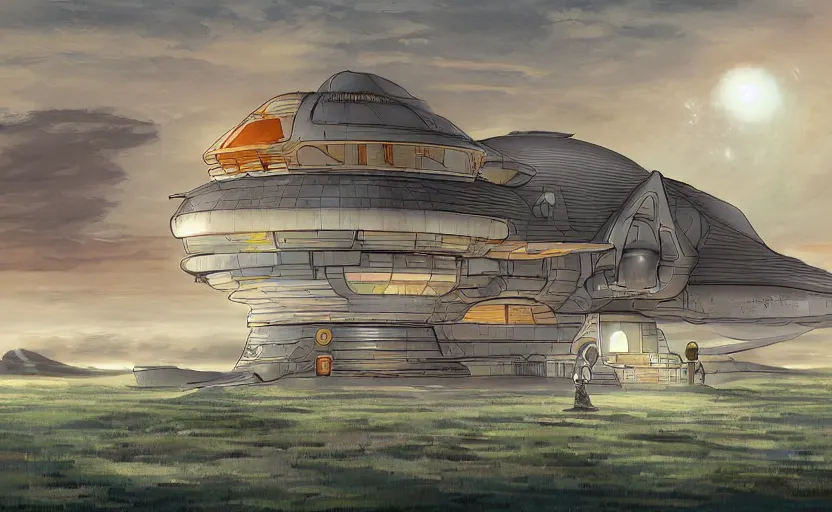 Image similar to house build on a spaceship, by akira toriyama, artstation, digital painting