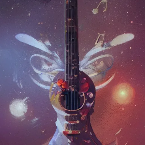 Image similar to art is how we decorate space, music is how we decorate time, greg rutkowski, musical notes, musical instruments, flowers, composer, beautiful artist rendering, gorgeous