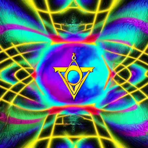 Prompt: Psychedelic Inter-dimensional freemasonic occultic chequered trippy dreamscape in the style of a photo-realistic album cover ( Digital art unreal engine, 3d highly detailed, 8k, UHD, fantasy, dream, otherworldly, bizzare, spirals, colourful, vivid)