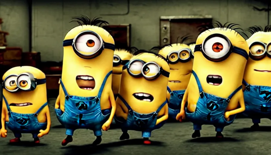 Image similar to fight club!!!!, fight club!!!! ((((the minions)))), movie still