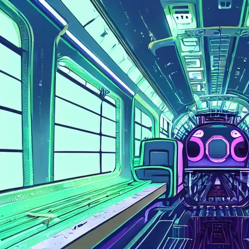 Prompt: an interdimensional travelling train, cyberpunk aesthetic, abstract, highly - detailed