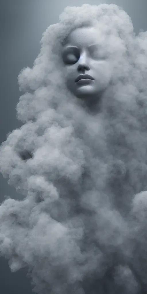 Image similar to a radiant goddess with many arms obscured by wisps of smoke and dust particles, fluid simulation, particle simulation, ephemeral, highly detailed, hyperrealism, octane render