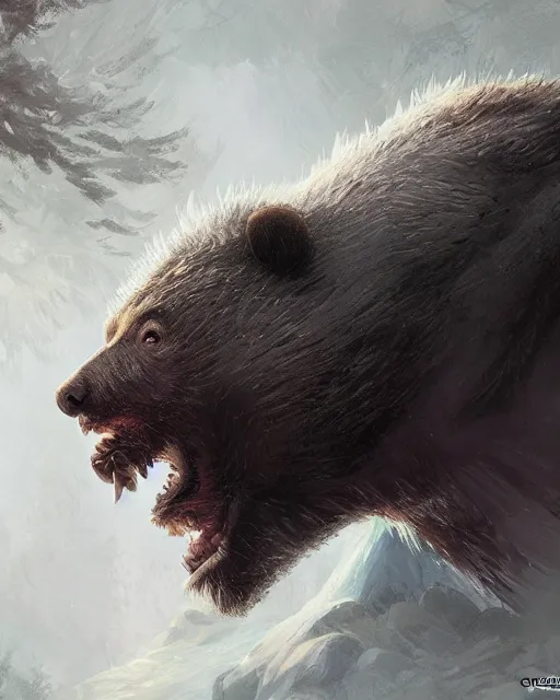 Image similar to Laughing Bear Musician, Warrior, magic the gathering artwork, D&D, fantasy, cinematic lighting, centered, symmetrical, highly detailed, digital painting, artstation, concept art, smooth, sharp focus, illustration, volumetric lighting, epic Composition, 8k, art by Akihiko Yoshida and Greg Rutkowski and Craig Mullins, oil painting, cgsociety