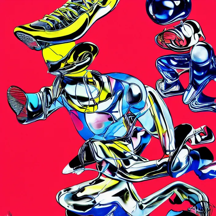 Image similar to futuristic sneakers in jeff koons hip hop bauhaus style, highly detailed, hyper realistic, art by todd mcfarlane