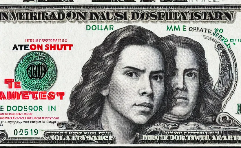 Image similar to reylo kissing, american dollar bill