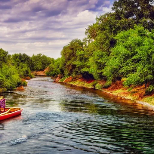 Prompt: picture yourself on a boat on a river