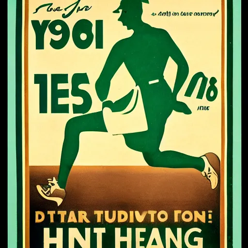 Image similar to year 1 9 2 8 health advice poster for running. mint green and gold