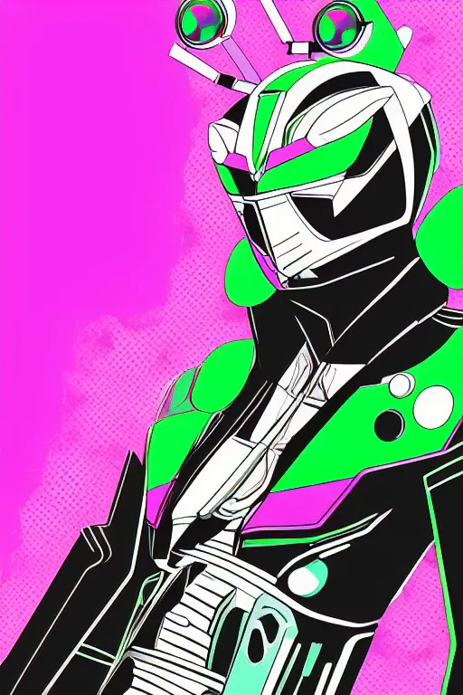 Image similar to random kamen rider. gta vice city style art, pop art, aesthetic art, 8 k, stylish, elegant asymmetrical, high details, digital painting, concept art, smooth, beautiful, amazing details, full body posse perfect, sharp focus, illustration, intricate, art by arstation and mimmo rottela, pixels art by paul robertson