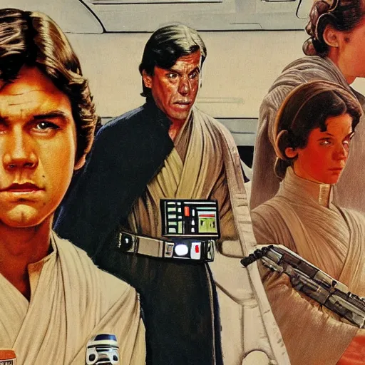 Prompt: star wars movie poster in the style of norman rockwell, detailed painting, 8 k