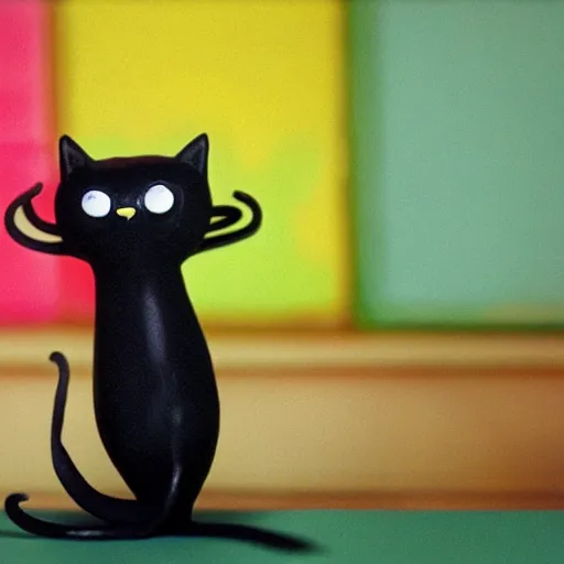 Prompt: a cute cat art of black ink cat slime in form of liquid black cat with tentacles , claymation, Aardman animation