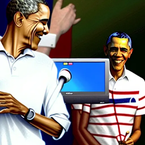 Image similar to barack obama plays wii sports with sonic the hedgehog