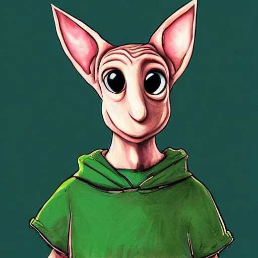 Image similar to portrait of dobby as mario wearing a green outfit by becky cloonan