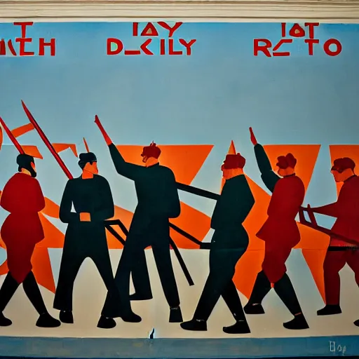 Image similar to a socialist realist mural that says daily