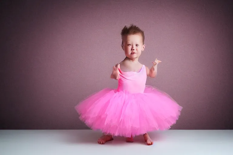 Image similar to dinosaur in a pink tutu, studio lighting, highly detailed, striking, inspiring