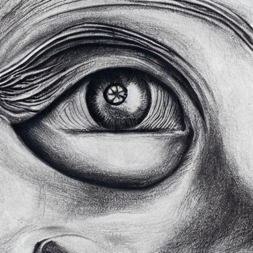 Prompt: Close-up of Femto from Berserk, pencil drawing. El Greco, Remedios Varo, Salvador Dali, Carl Gustav Carus, John Atkinson Grimshaw. Blue tint. Symetrical, logo, geometric shapes.