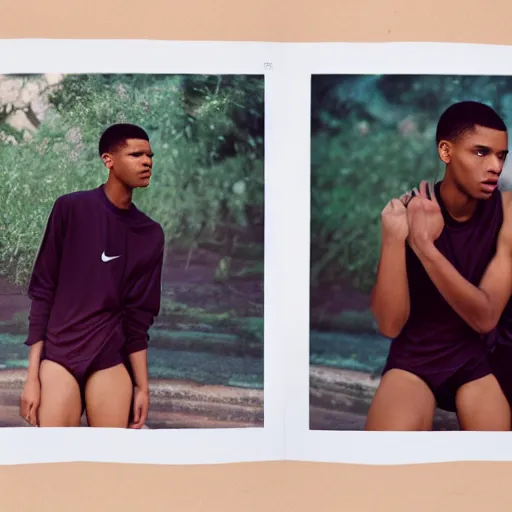 Image similar to realistic photoshoot for a new nike lookbook, color film photography, portrait of a beautiful person, in style of Tyler Mitchell, 35mm, graflex