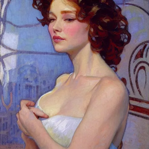 Image similar to portrait of a beautiful woman, smooth, sharp focus, by gil elvgen, greg manchess, mucha