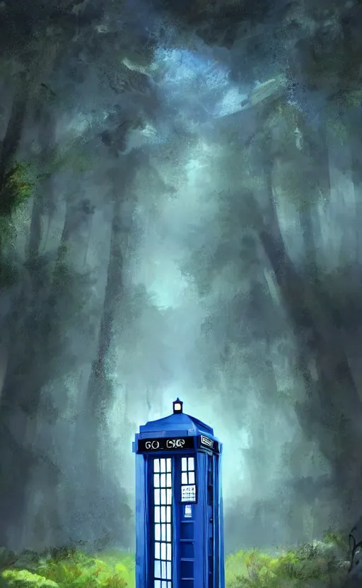 Image similar to a portrait of a tardis, in the woods, dynamic lighting, photorealistic fantasy concept art, trending on art station, stunning visuals, creative, cinematic, ultra detailed