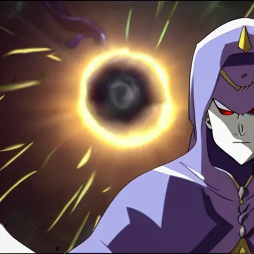 Image similar to Karthus from League of Legends in anime movie, dragonballz, jojo