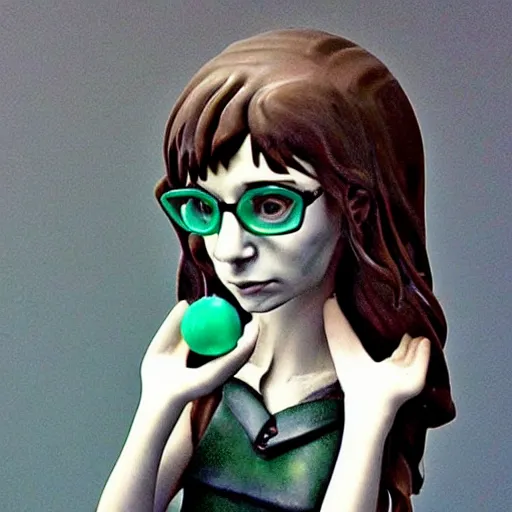 Image similar to A digital art. A rip in spacetime. Did this device in her hand open a portal to another dimension or reality?! Harry Potter, jade sculpture by Dustin Nguyen neat