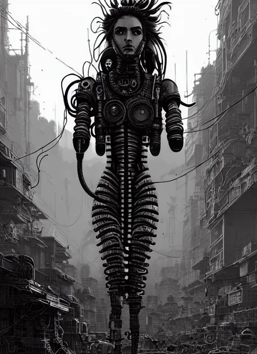 Image similar to highly detailed portrait of wasteland punk long curly fire hair tribal lady, stray wiring by atey ghailan, james gilleard, by joe fenton, by greg rutkowski, by greg tocchini, by kaethe butcher, 4 k resolution, gradient red, orange, black and white color scheme!!! ( ( flaming robotic dystopian city spiral background ) )