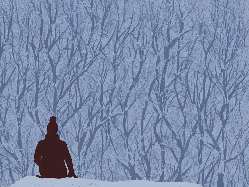 Image similar to man on snowy mountain, simple, mysterious, vector art style, in the style of bryen frost illustrations