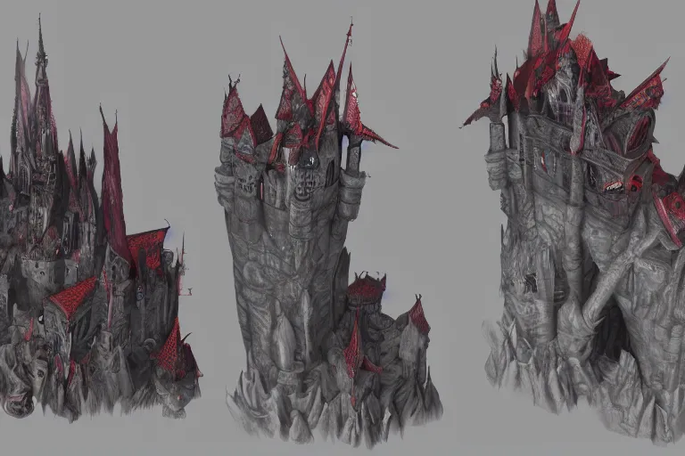 Image similar to big evil fairy castle - city rock dark shadow elves, might and magic heroes 7, dark fantasy, shadows, artstation trending, unreal engine 5, red